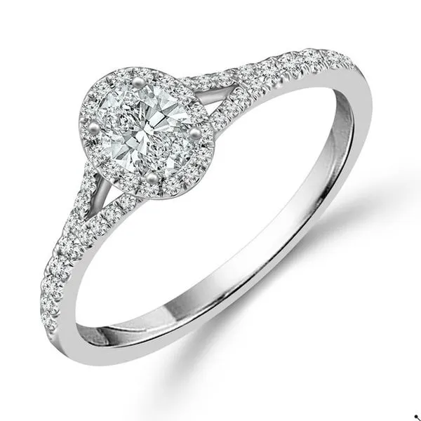 Oval Diamond with Halo Engagement Ring in 14kt white gold Image 3 Bryan Jewelry Prattville, AL