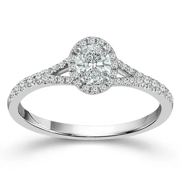Oval Diamond with Halo Engagement Ring in 14kt white gold Bryan Jewelry Prattville, AL