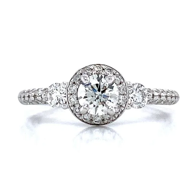 Three Stone with Halo center Engagement Ring Image 3 Bryan Jewelry Prattville, AL