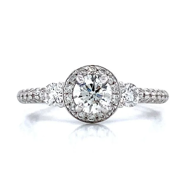 Three Stone with Halo center Engagement Ring Bryan Jewelry Prattville, AL