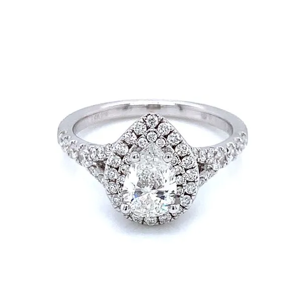 Double Halo Pear Shape Engagement Ring in 14kw Image 4 Bryan Jewelry Prattville, AL