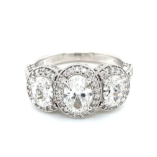 Three Stone Halo Oval Ring in 18kw Image 3 Bryan Jewelry Prattville, AL