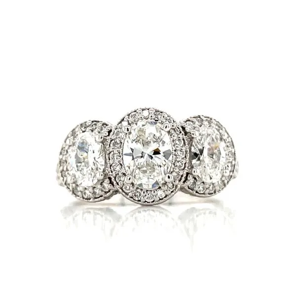 Three Stone Halo Oval Ring in 18kw Image 5 Bryan Jewelry Prattville, AL