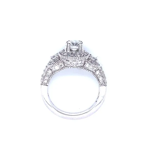 Three Stone Diamond Ring with Halos Image 2 Bryan Jewelry Prattville, AL