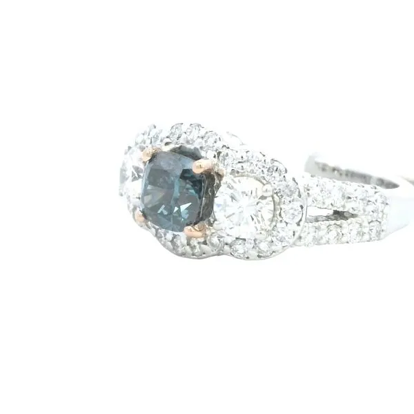 Three Stone Blue Diamond Ring in 18kw Image 2 Bryan Jewelry Prattville, AL