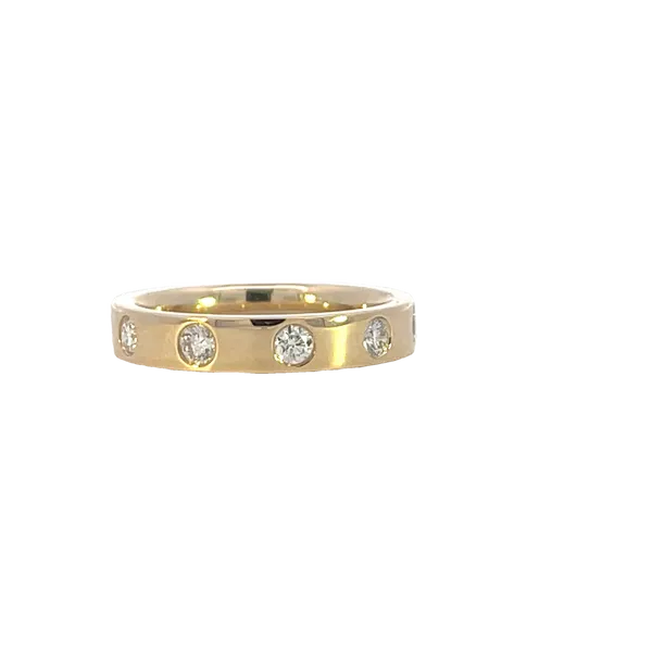 4mm Flat high polished 14k yellow band with five (5) Gypsy set Round diamonds Image 3 Bryan Jewelry Prattville, AL