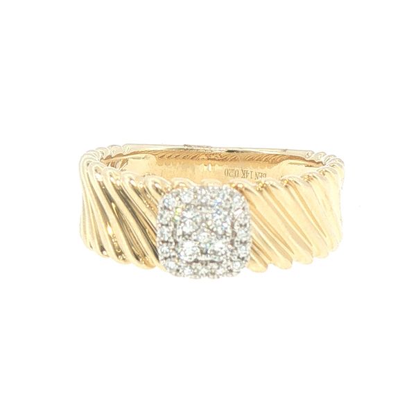 14K Yellow Gold Ribbed Diamond Cluster Graduated Ring Bryan Jewelry Prattville, AL