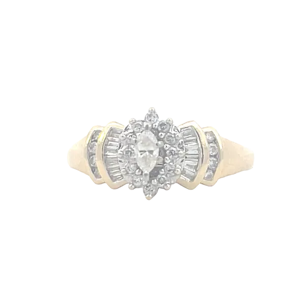 Previously Loved mixed cut diamond fashion ring with marquise center-14ky Bryan Jewelry Prattville, AL