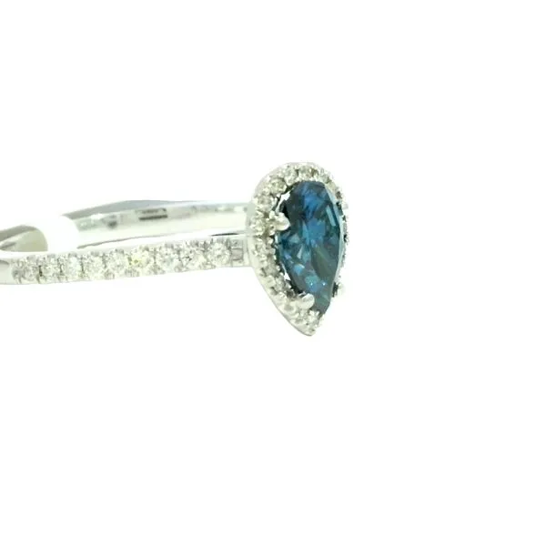 14k White Gold Pear-Shaped Blue Diamond Engagement Ring with White Diamond Halo Image 3 Bryan Jewelry Prattville, AL