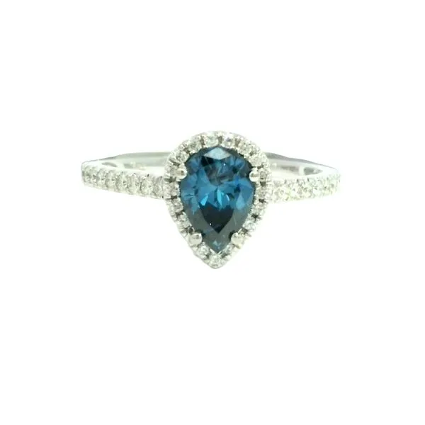 14k White Gold Pear-Shaped Blue Diamond Engagement Ring with White Diamond Halo Bryan Jewelry Prattville, AL