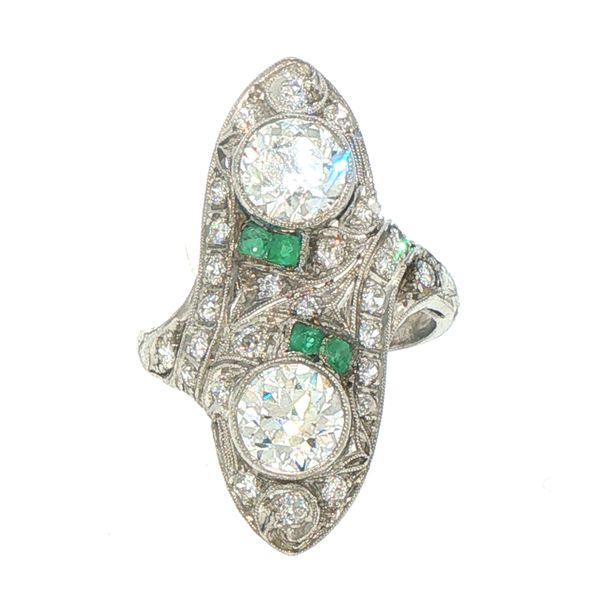 Art Deco Emerald & European Cut Diamond Ring Bryan Jewelry Prattville, AL