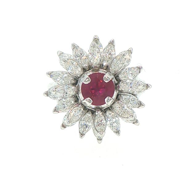 Estate Ruby & Marquise Diamond Halo Ring Bryan Jewelry Prattville, AL