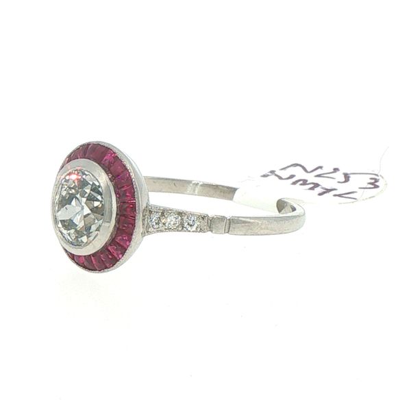 Art Deco Ruby Halo Diamond Ring Image 3 Bryan Jewelry Prattville, AL