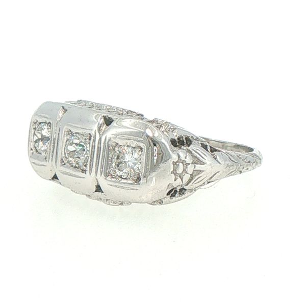 Estate Platinum Three Diamond Antique Filigree Ring Image 4 Bryan Jewelry Prattville, AL