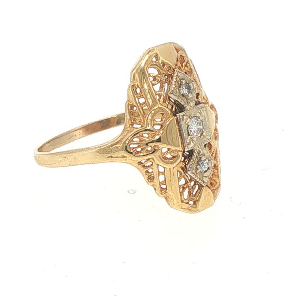 Estate Yellow Gold Diamond Filigree Ring Image 2 Bryan Jewelry Prattville, AL