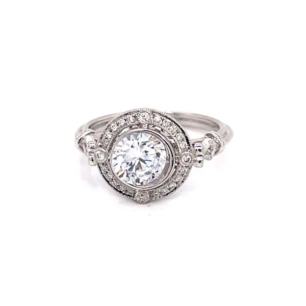 Bezel Set Semi-mount Engagement ring with Vintage Halo in 14kw Image 3 Bryan Jewelry Prattville, AL