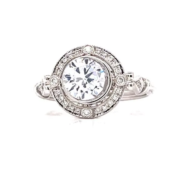 Bezel Set Semi-mount Engagement ring with Vintage Halo in 14kw Bryan Jewelry Prattville, AL