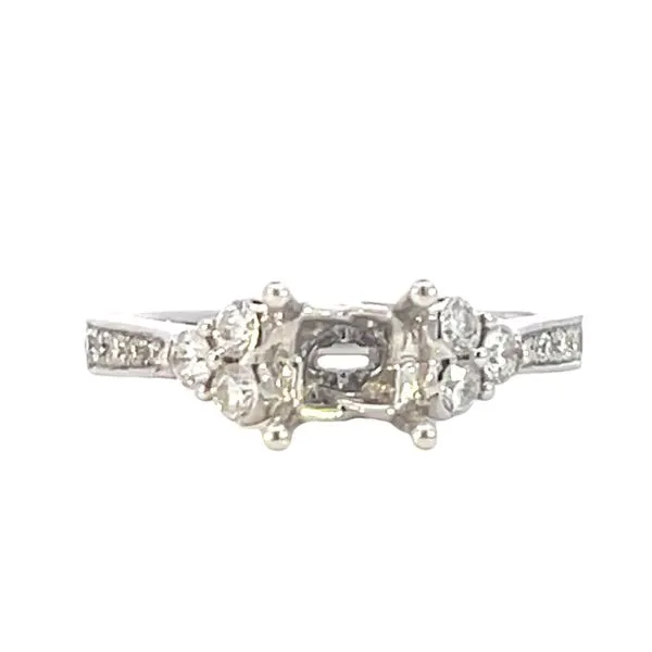 Semi-mount- Center framed by Three Stone arrangement of Side Diamonds in 14kw Bryan Jewelry Prattville, AL