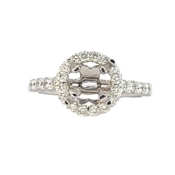 Sweeping Cathedral Halo semi-mount setting in 14kw Bryan Jewelry Prattville, AL