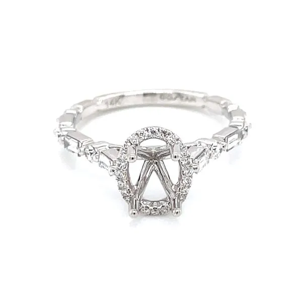 Baguette & Diamond Shank 7x5 Oval Halo Semi-mount-14kw Image 3 Bryan Jewelry Prattville, AL