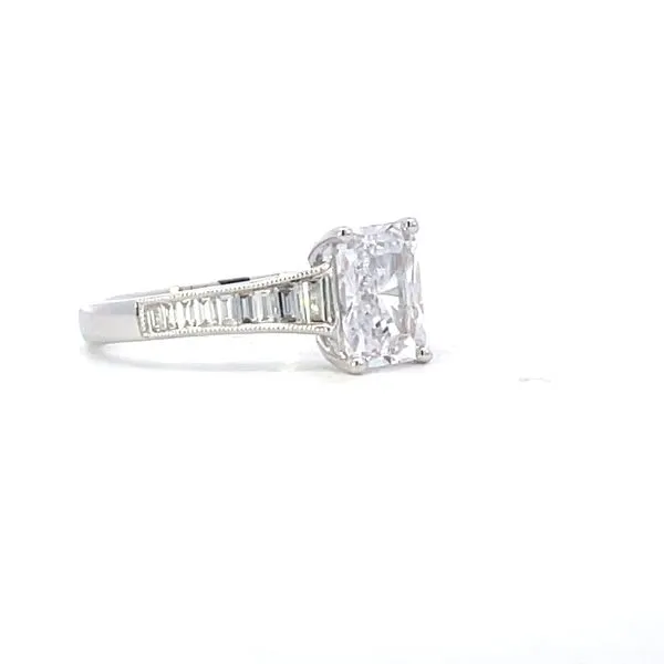 Semi-mount for 8x6mm emerald cut-CZ center in 14kw Image 3 Bryan Jewelry Prattville, AL