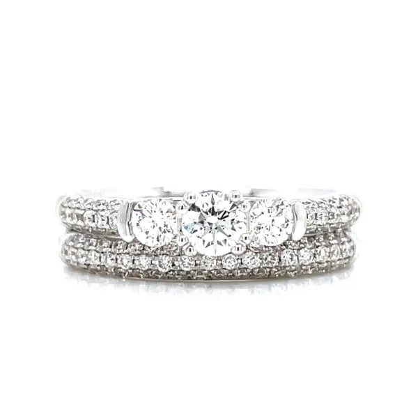 Three Stone Pave' Shank Wedding Set Image 3 Bryan Jewelry Prattville, AL