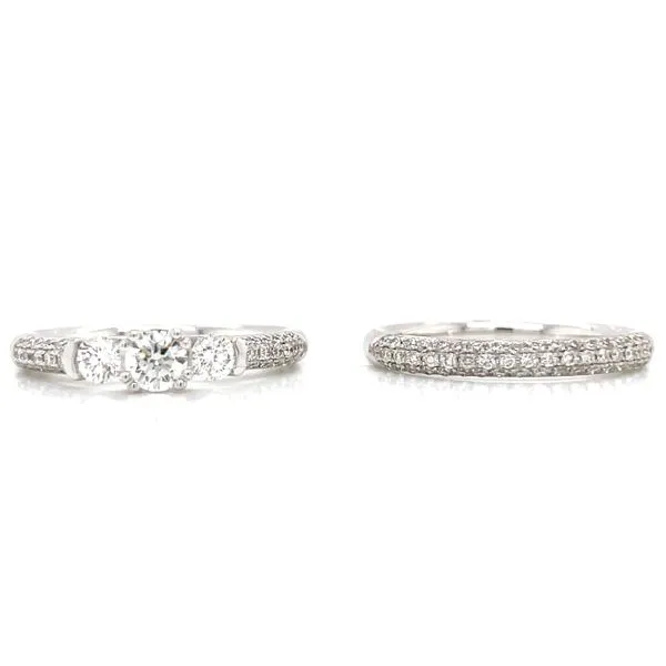 Three Stone Pave' Shank Wedding Set Image 2 Bryan Jewelry Prattville, AL