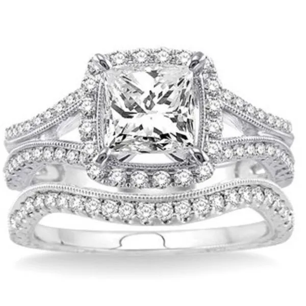 Princess Cut Wedding Set in 14kw Image 2 Bryan Jewelry Prattville, AL