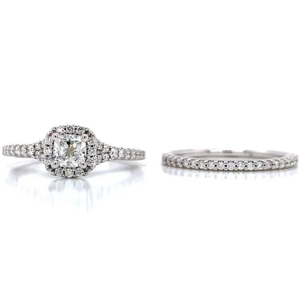 Romance Halo Cushion Wedding Set in 14kw Image 5 Bryan Jewelry Prattville, AL