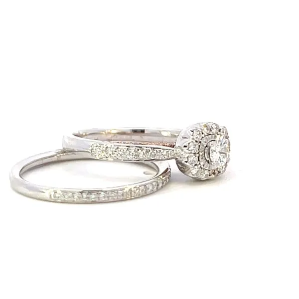 Halo diamond wedding set with rose gold accent under head-14k Image 2 Bryan Jewelry Prattville, AL