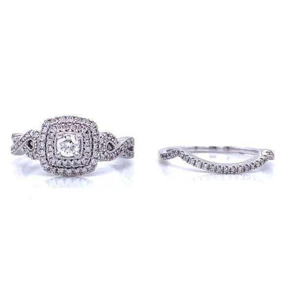 Double Cushion Halo with Infinity Shank Wedding Set in 14kw Image 2 Bryan Jewelry Prattville, AL