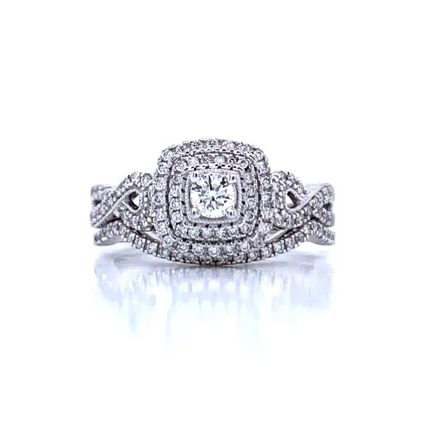 Double Cushion Halo with Infinity Shank Wedding Set in 14kw Image 5 Bryan Jewelry Prattville, AL