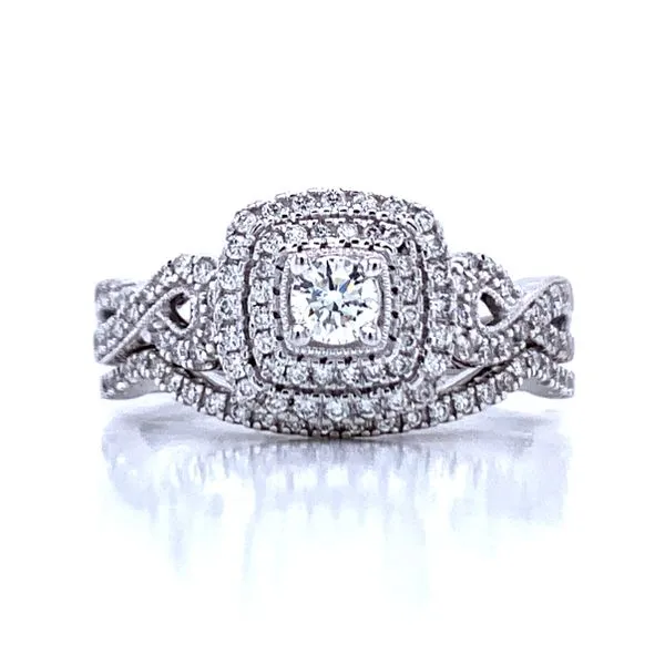 Double Cushion Halo with Infinity Shank Wedding Set in 14kw Bryan Jewelry Prattville, AL