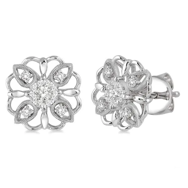 Flower shape lovebright diamond earrings in 14kw Bryan Jewelry Prattville, AL