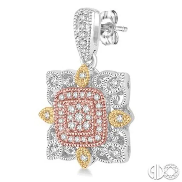 1/3 Ctw Square Shape Round Cut Diamond Earrings in 14K Tri Color Gold Image 2 Bryan Jewelry Prattville, AL