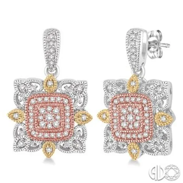 1/3 Ctw Square Shape Round Cut Diamond Earrings in 14K Tri Color Gold Bryan Jewelry Prattville, AL