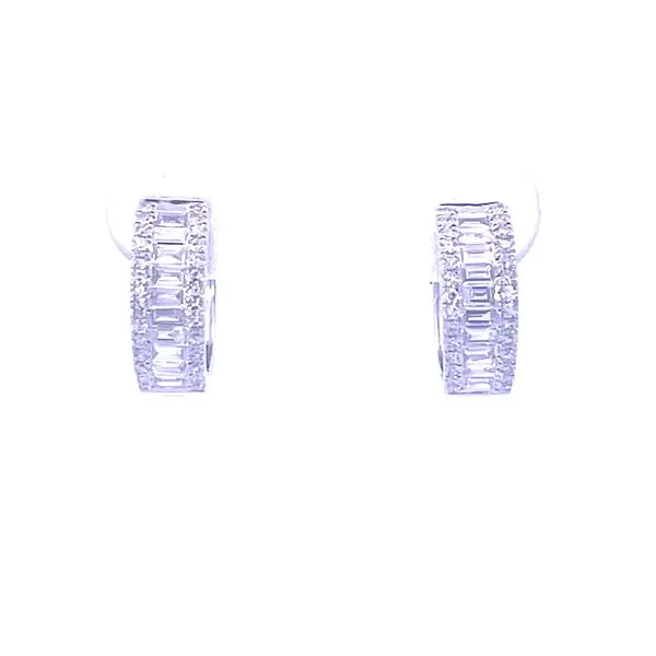 Baguette & Round Diamond Hugger Hoops Image 2 Bryan Jewelry Prattville, AL