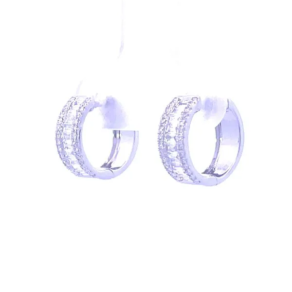 Baguette & Round Diamond Hugger Hoops Image 3 Bryan Jewelry Prattville, AL