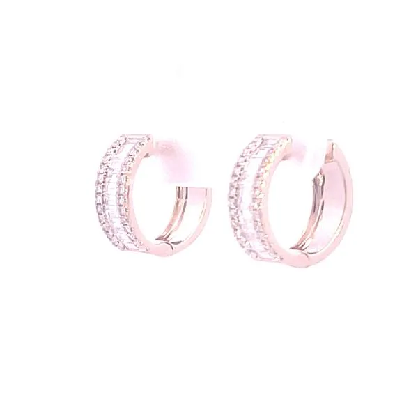 Baguette & Round Diamond Hugger Hoops-14ky Image 3 Bryan Jewelry Prattville, AL