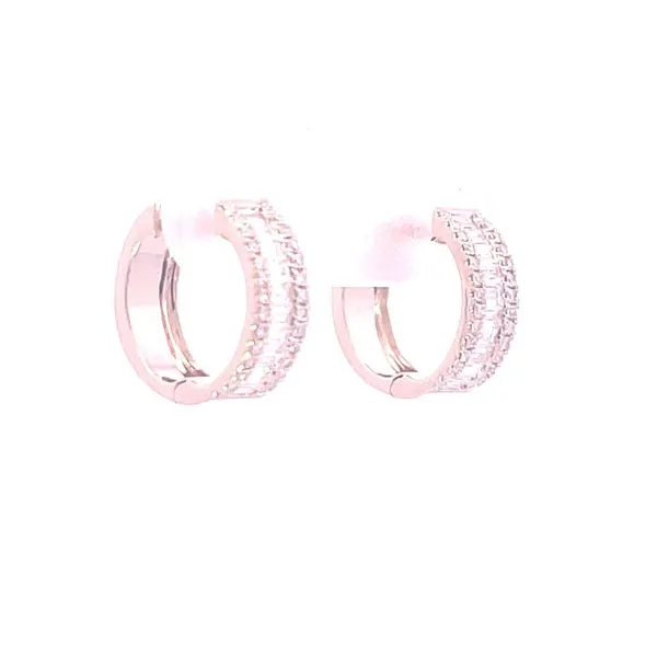 Baguette & Round Diamond Hugger Hoops-14ky Image 4 Bryan Jewelry Prattville, AL
