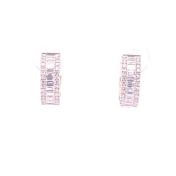 Baguette & Round Diamond Hugger Hoops-14ky Bryan Jewelry Prattville, AL