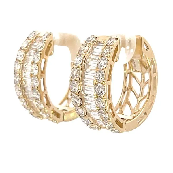 Baguette & Diamond Hugger Hoop Earrings Image 2 Bryan Jewelry Prattville, AL