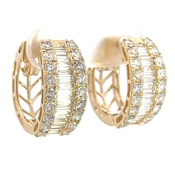 Baguette & Diamond Hugger Hoop Earrings Image 3 Bryan Jewelry Prattville, AL