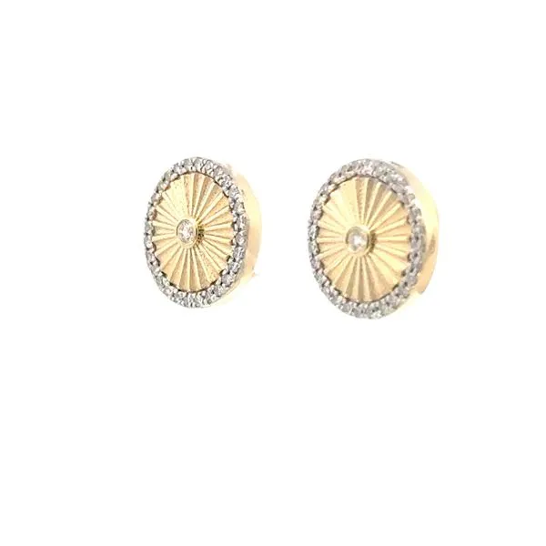 Pleated Disc Stud Earrings with Diamonds-14ky Image 2 Bryan Jewelry Prattville, AL