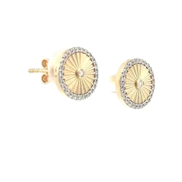 Pleated Disc Stud Earrings with Diamonds-14ky Image 3 Bryan Jewelry Prattville, AL