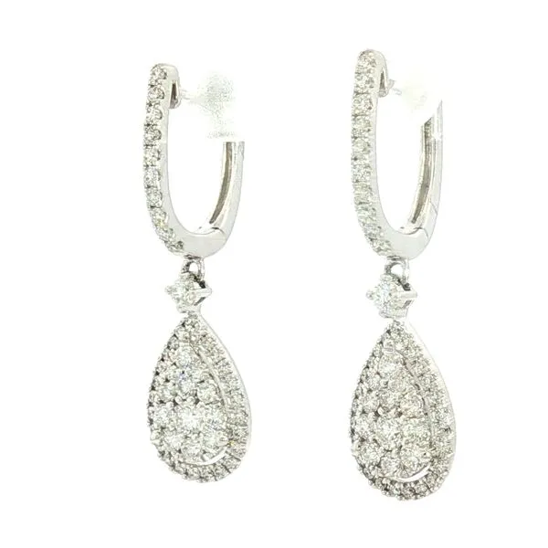 Pear-Shaped Diamond Cluster Dangle Earrings in 14k White Gold Image 2 Bryan Jewelry Prattville, AL