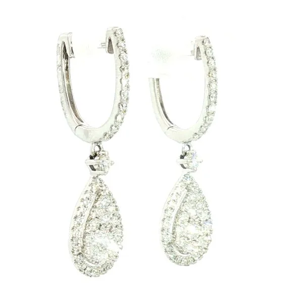 Pear-Shaped Diamond Cluster Dangle Earrings in 14k White Gold Image 3 Bryan Jewelry Prattville, AL