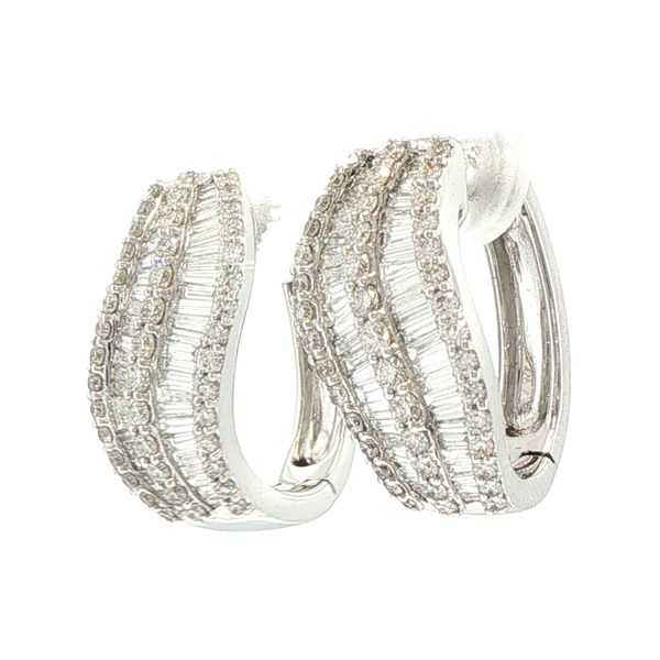 Brilliance in Motion: Mixed-Cut Diamond Hoop Earrings in 18K White Gold Image 3 Bryan Jewelry Prattville, AL