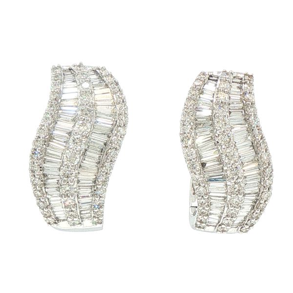 Brilliance in Motion: Mixed-Cut Diamond Hoop Earrings in 18K White Gold Bryan Jewelry Prattville, AL