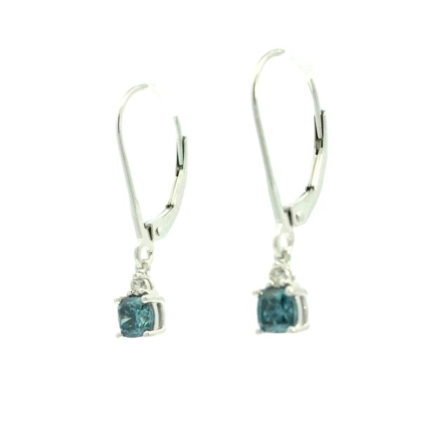 Lever Back Dangle Blue Diiamond Earrings in 14kw Image 2 Bryan Jewelry Prattville, AL